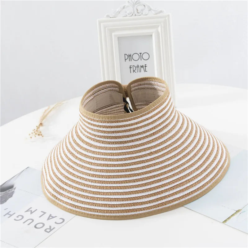 Summer Women's Holiday Beach Hat New Wholesale Ladies Girl Topless Empty Bow Sun Visor Hat Sunshade Protection Straw Hats