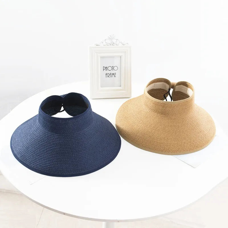 Summer Women's Holiday Beach Hat New Wholesale Ladies Girl Topless Empty Bow Sun Visor Hat Sunshade Protection Straw Hats