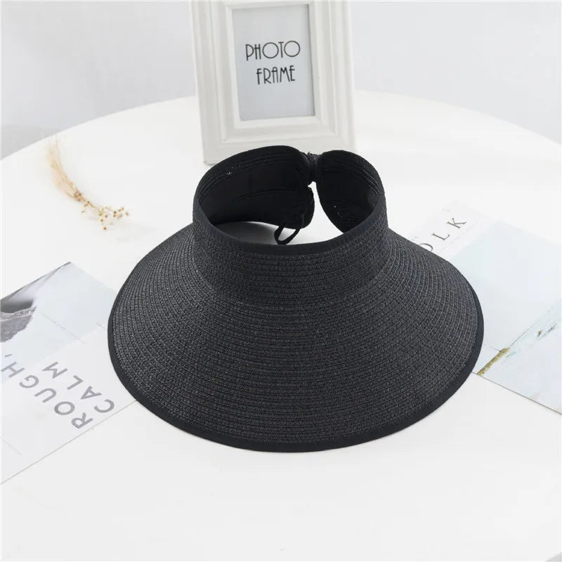 Summer Women's Holiday Beach Hat New Wholesale Ladies Girl Topless Empty Bow Sun Visor Hat Sunshade Protection Straw Hats