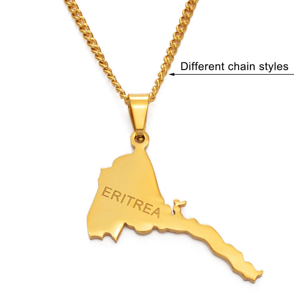 Anniyo Eritrea Map Pendant Necklaces Chain Women Men/Map of Eritrea Gold Color Jewelry African Necklace Ethiopia #050321