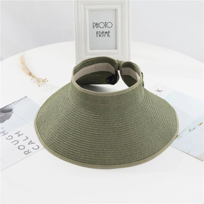 Summer Women's Holiday Beach Hat New Wholesale Ladies Girl Topless Empty Bow Sun Visor Hat Sunshade Protection Straw Hats
