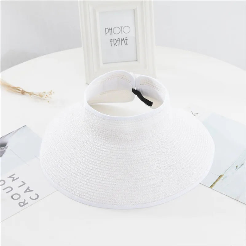 Summer Women's Holiday Beach Hat New Wholesale Ladies Girl Topless Empty Bow Sun Visor Hat Sunshade Protection Straw Hats