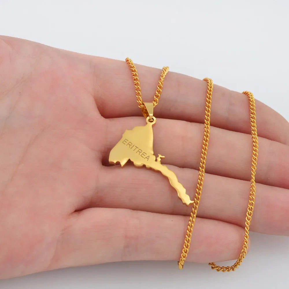 Anniyo Eritrea Map Pendant Necklaces Chain Women Men/Map of Eritrea Gold Color Jewelry African Necklace Ethiopia #050321