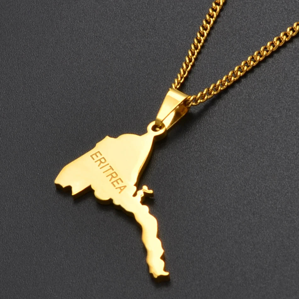 Anniyo Eritrea Map Pendant Necklaces Chain Women Men/Map of Eritrea Gold Color Jewelry African Necklace Ethiopia #050321