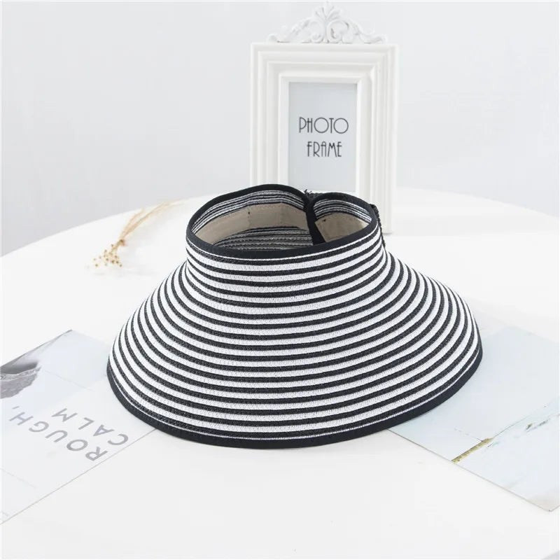 Summer Women's Holiday Beach Hat New Wholesale Ladies Girl Topless Empty Bow Sun Visor Hat Sunshade Protection Straw Hats