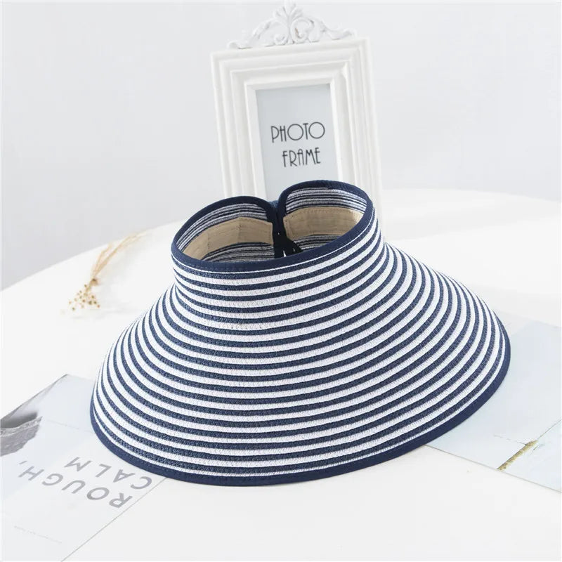 Summer Women's Holiday Beach Hat New Wholesale Ladies Girl Topless Empty Bow Sun Visor Hat Sunshade Protection Straw Hats