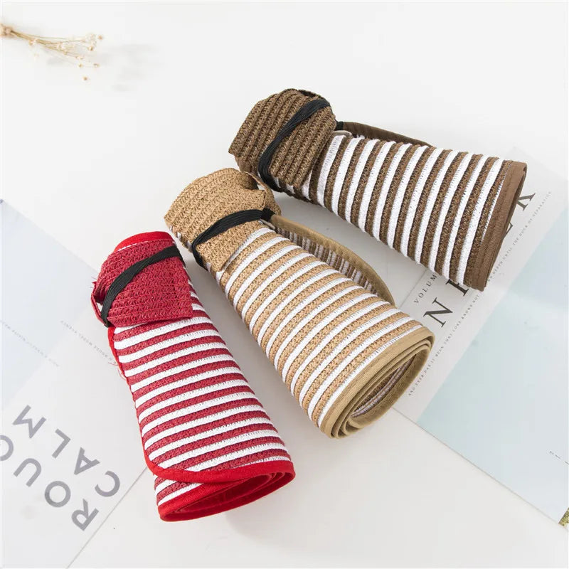 Summer Women's Holiday Beach Hat New Wholesale Ladies Girl Topless Empty Bow Sun Visor Hat Sunshade Protection Straw Hats