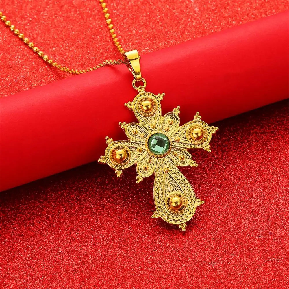 Ethiopian Big Cross Pendant Necklaces for Women Eritrea Jewelry Africa Ethnic Pendant