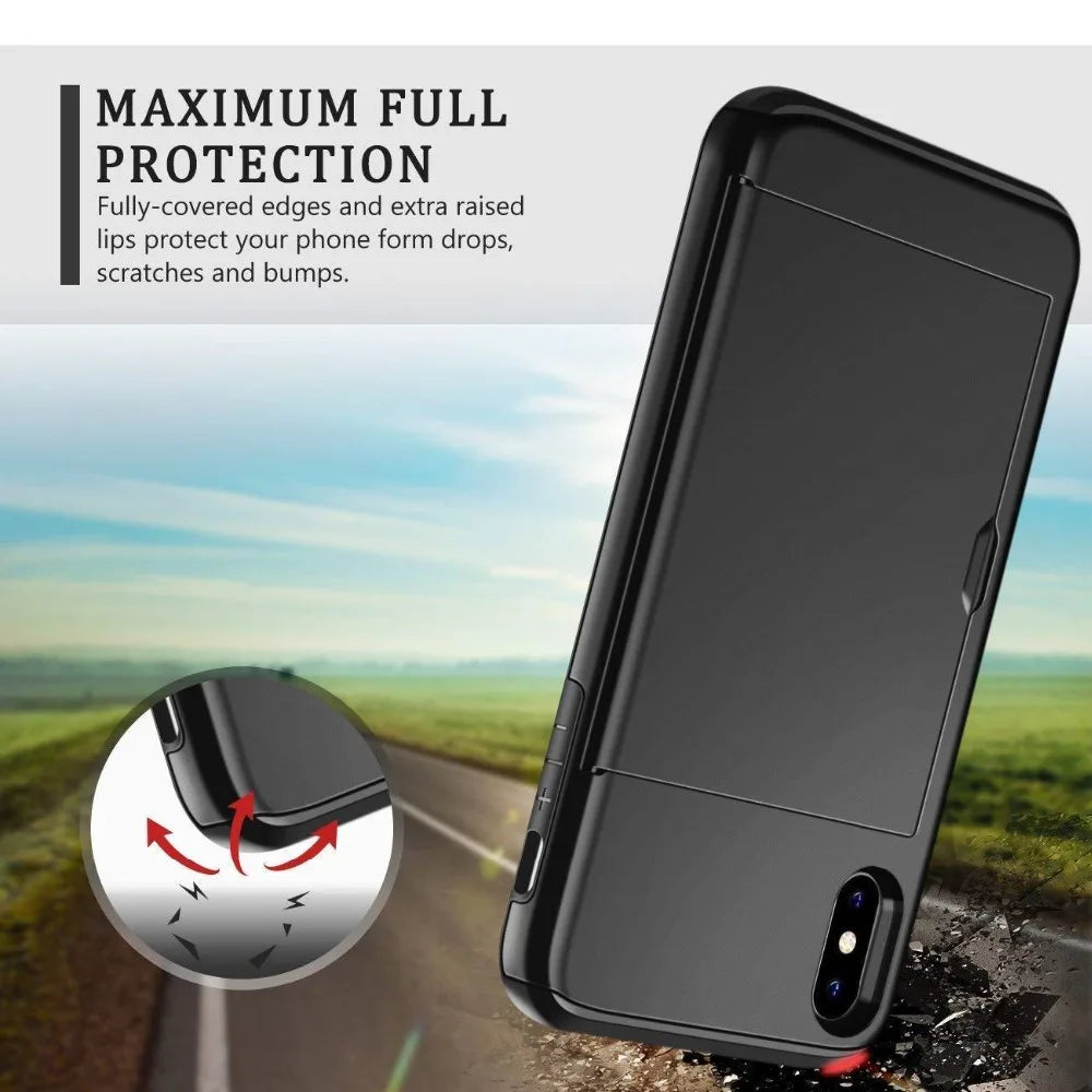Business Phone Cases For iPhone X XS Max XR Case Slide Armor Wallet Card Slots Holder Cover for iPhone 7 8 Plus 6 6s 5 5S SE