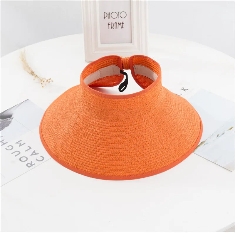 Summer Women's Holiday Beach Hat New Wholesale Ladies Girl Topless Empty Bow Sun Visor Hat Sunshade Protection Straw Hats