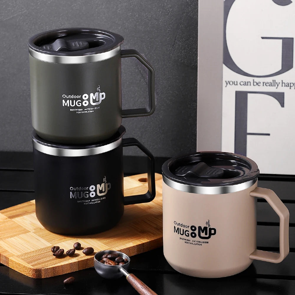 400ml 304 Mug Stainless Steel Anti-Fall with Lid Milk Cup for Men and Women Home Water Cup Office Coffee Cup