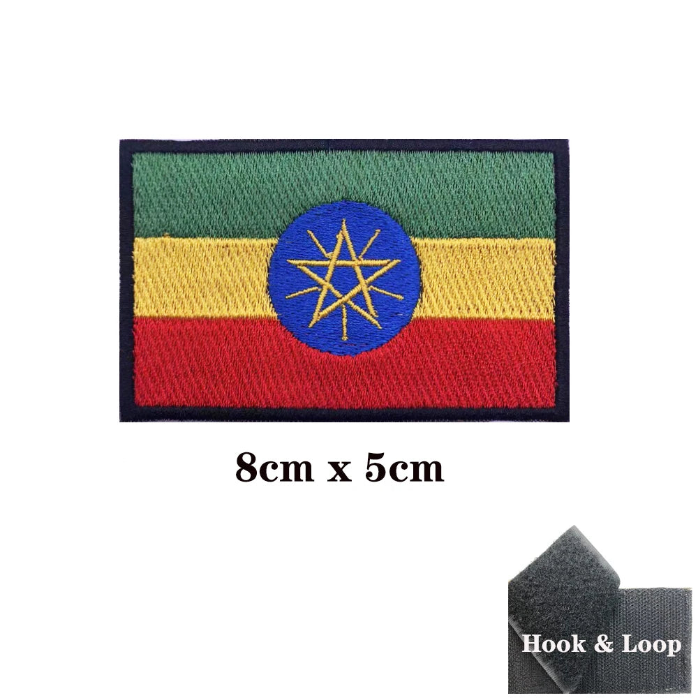 Ethiopian flag Ethiopia Patches Armband Embroidered Patch Hook & Loop Iron On Embroidery  Badge Military Stripe