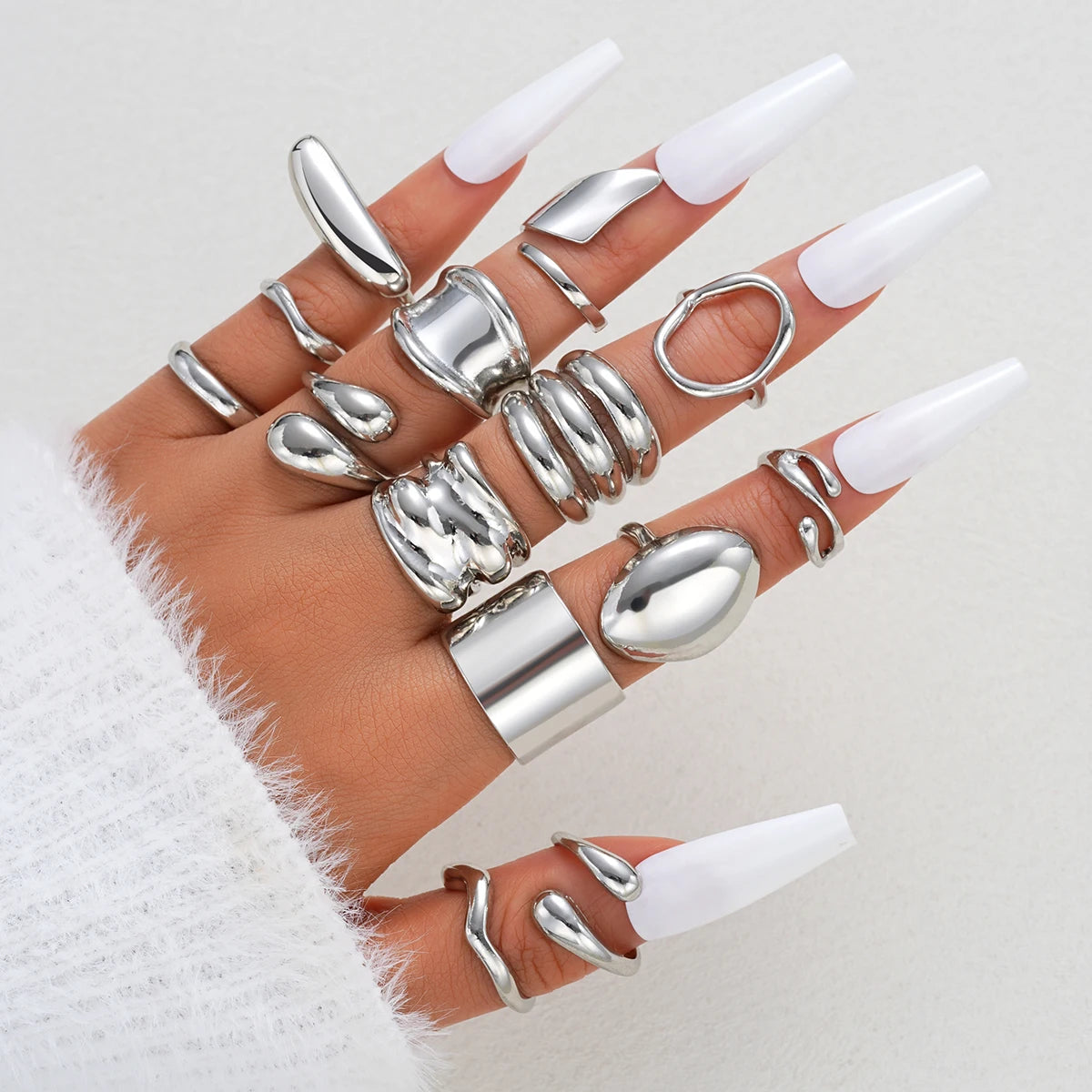 14 Piece Simple Luxury Ring Set for Women Fashion Smooth Wide Face Irregular Geometric Rings Daily Party Wear Jewelry Gifts New