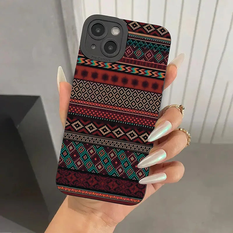 Bohemian Style Patterned TPU Phone Case For iPhone 16 15 14 12 11 13 Pro 15Pro 14Pro Max Mini X XS XR Max SE2 7 8 Plus Cover