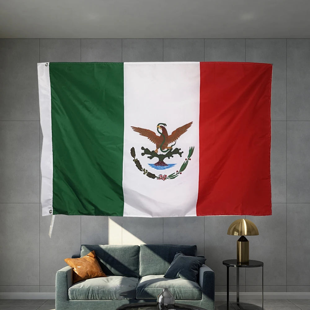 MEXICO National Flag  Country Banner  Periods Graphic Custom Printed Polyester Shaft Cover Brass Grommet