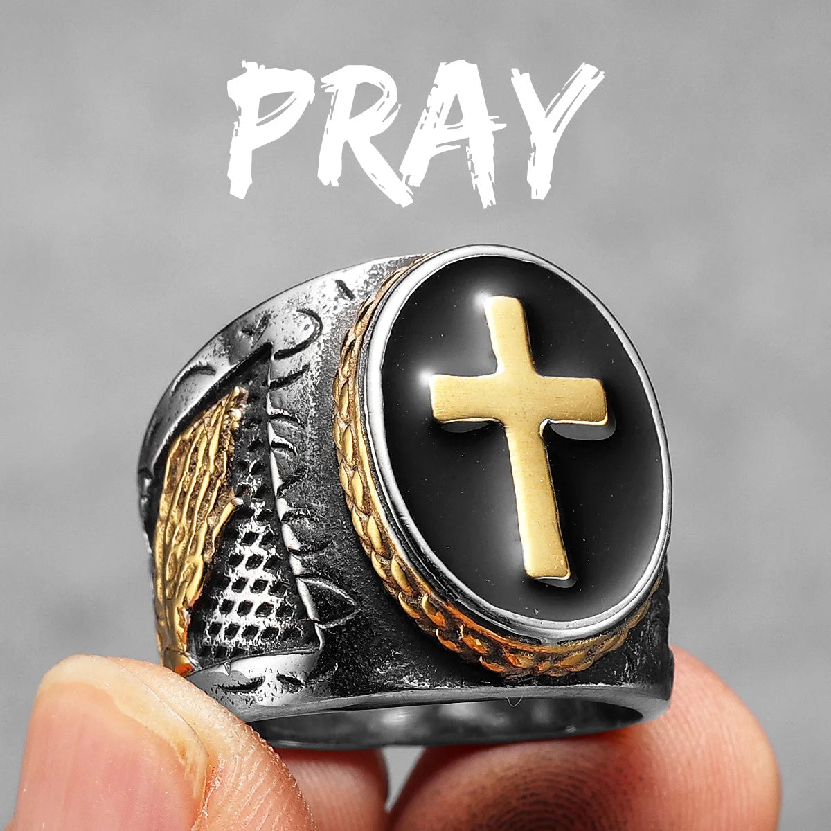 Christian Cross Black Religon Men Rings Stainless Steel Punk Cool Stuff Fashion Accessories Jewelry For Women Gift Wholesale