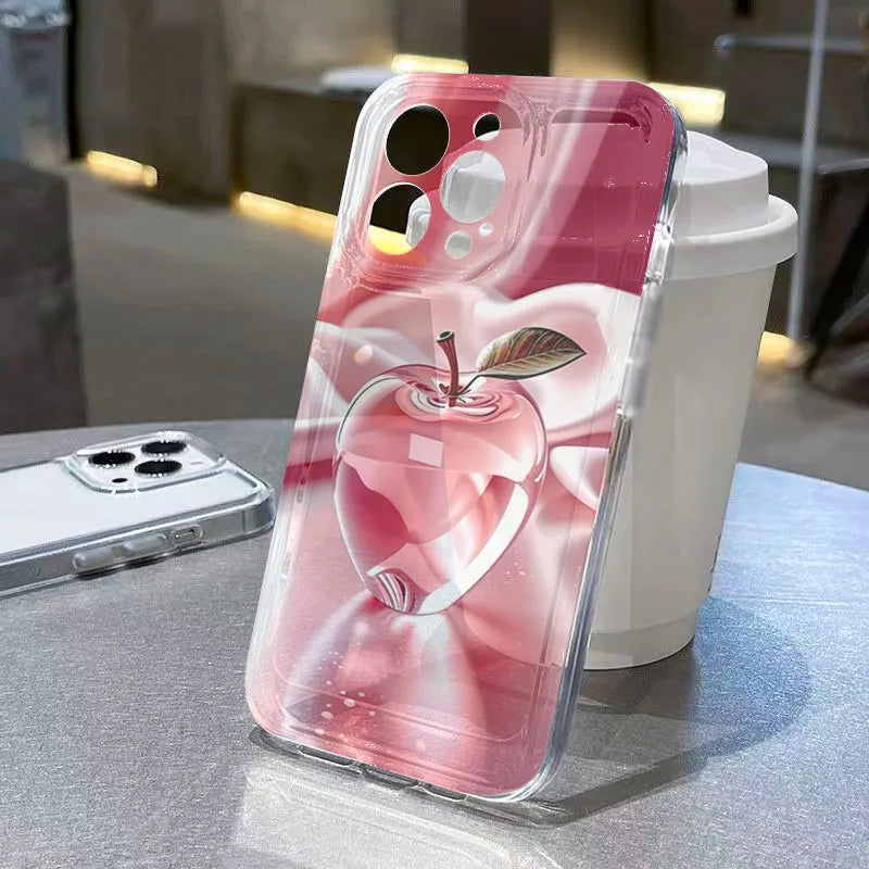 RedCrystal Cherry Print Phone Case For iPhone 16 Pro Max Cases iPhone 17 16e 15 14 13 12 11 Pro Max Plus 17 Air Clear Cover