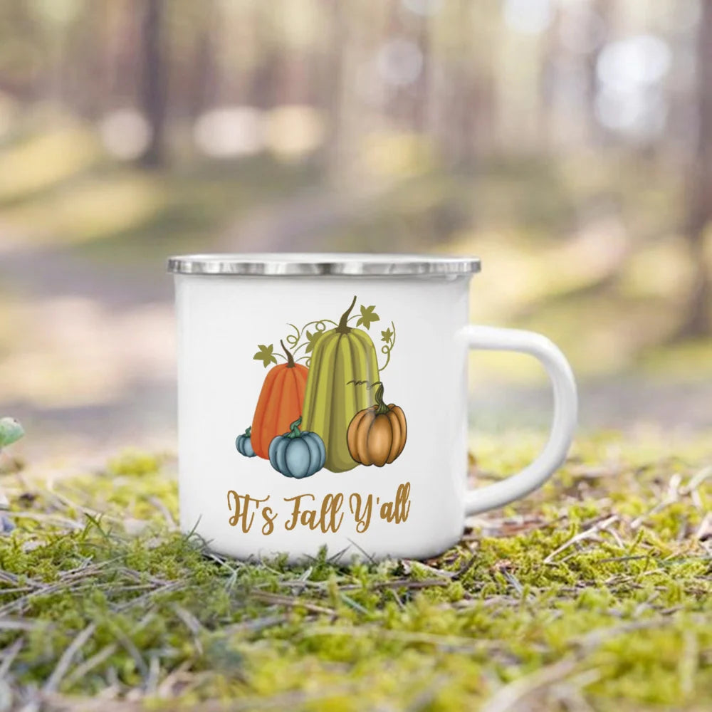 Just A Girl Who Love Fall Printed Creative Enamel Mugs Coffee Cups Holiday Party Wine Juice Handle Mug Best Thanksgiving Gifts