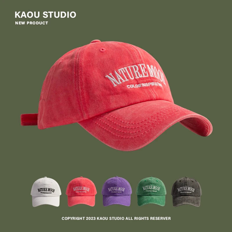 Summer Sun-Proof Washed Denim Peaked Cap Women's American Letter Embroidered Trendy Men's Baseball Cap Sun Protection Hat