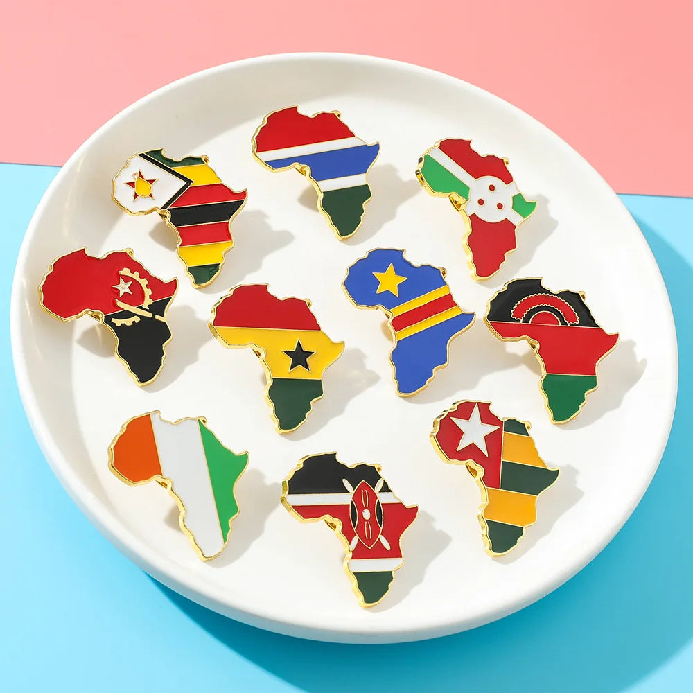 Hip Hop Africa Map Enamel Pins Brooches Ethnic Jewelry Ghana Congo Sudan Somalia Uganda Zimbabwe Zambia Liberia Map Brooch