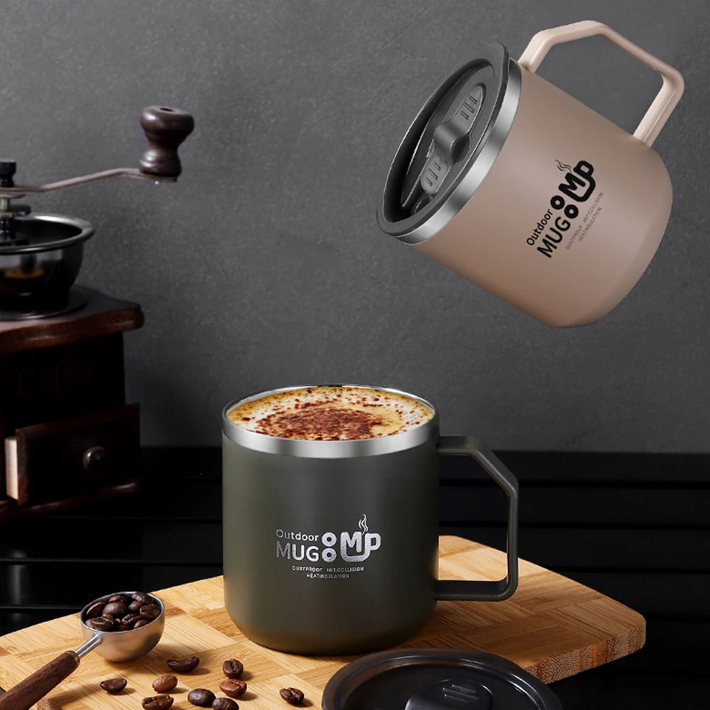 400ml 304 Mug Stainless Steel Anti-Fall with Lid Milk Cup for Men and Women Home Water Cup Office Coffee Cup