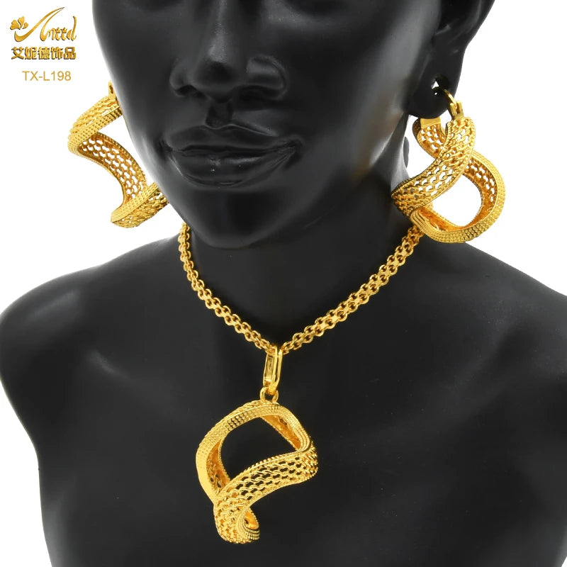 ANIID Nigerian Wedding Jewelry Set Gold Color African Necklace Pendant Sets For Women Wholesale Indian Bridal Jewellery Party