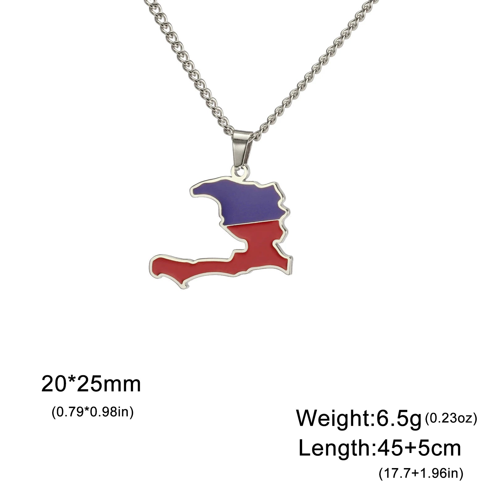 Haiti Map Color of the Haitian Flag Creative Design Pendant Necklace Women Men Stainless Steel Chain Jewelry Birthday Gift