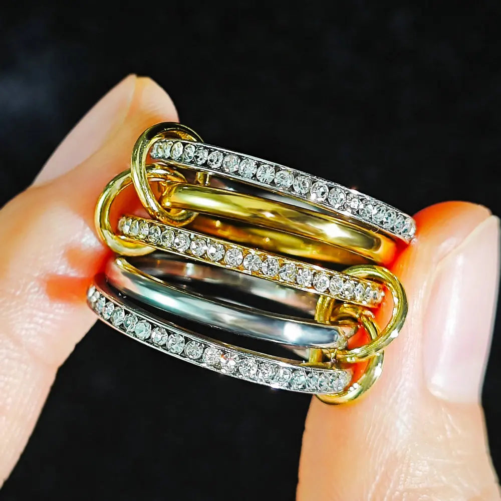 Five-Piece Set Stackable Rings Stainless Steel Two-color Design Bling Zircon Spinelli Kilcollin Ring Jewerly Gifts For Women