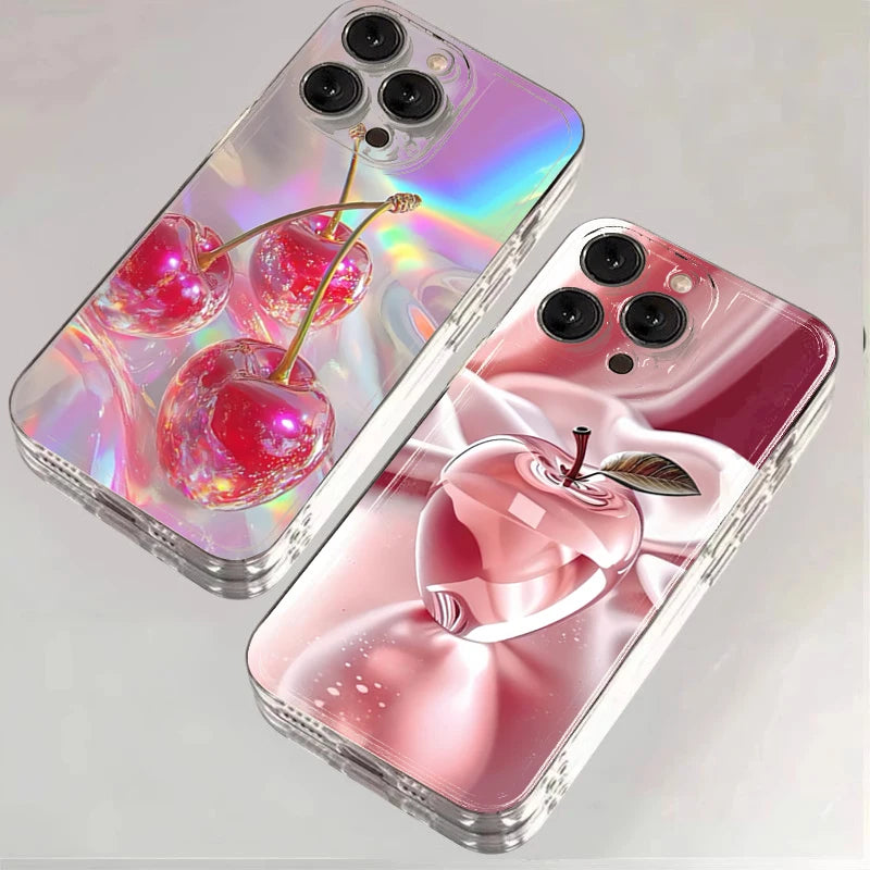 RedCrystal Cherry Print Phone Case For iPhone 16 Pro Max Cases iPhone 17 16e 15 14 13 12 11 Pro Max Plus 17 Air Clear Cover