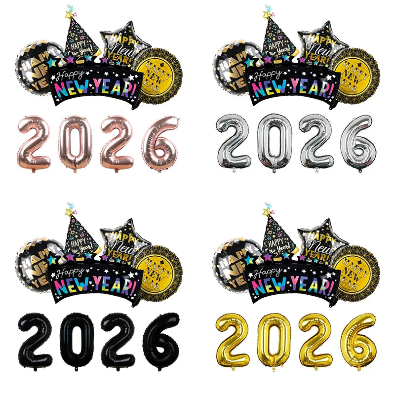 2026 Happy New Year Aluminum Foil Balloons New Year Hat Balloon Party Decoration Arrangement Ballons Baloon Supplies