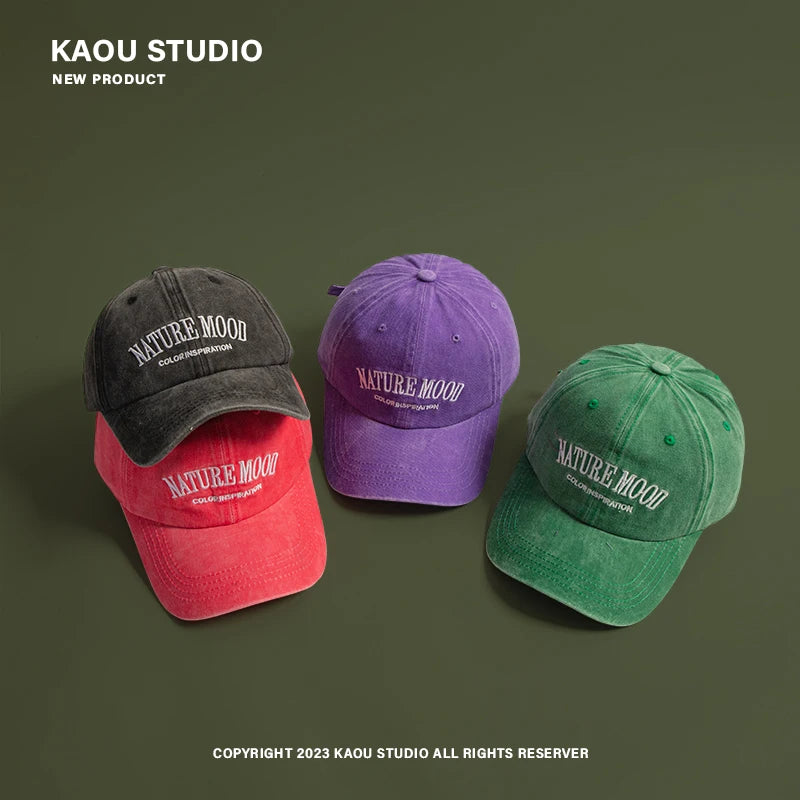 Summer Sun-Proof Washed Denim Peaked Cap Women's American Letter Embroidered Trendy Men's Baseball Cap Sun Protection Hat