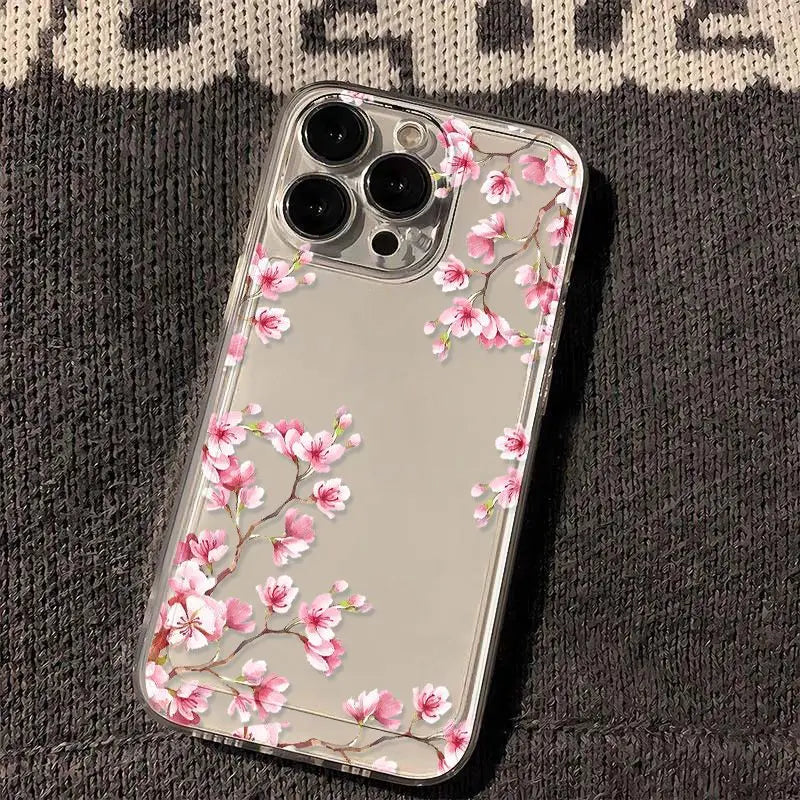 Cherry Blossom Phone Cases For iPhone 16 15 14 13 12 11 Pro Max XR 8 7 Plus 13 12 Mini Soft Transparent Cover