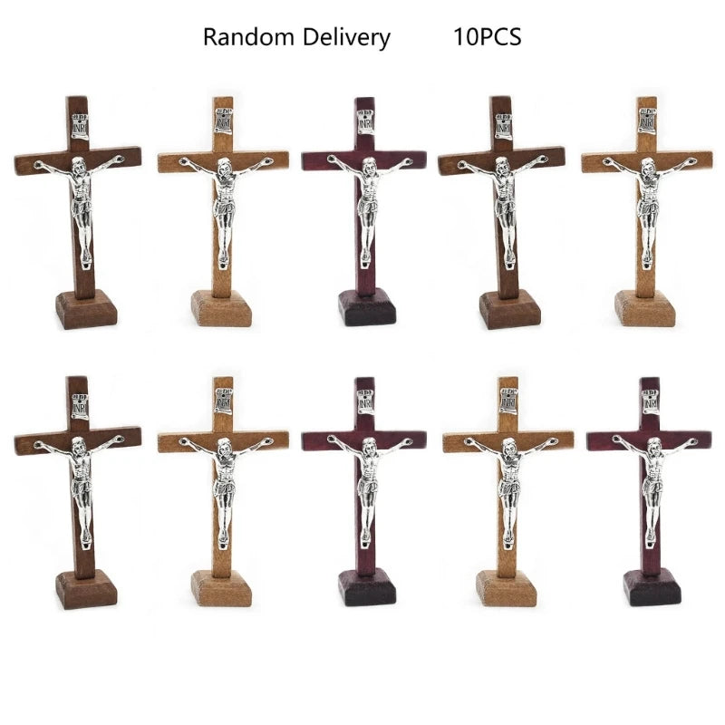 10pcs Wooden Cross Ornament Standing Crucifix Cross Decoration Tabletop Ornaments for Churches and Religious DropShipping