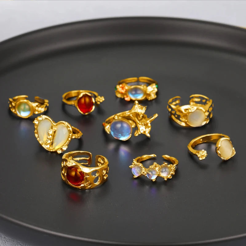 9 Pieces/Set Fashion Women's Gold Color Wide Faceted Irregular Rings for Women's Daily Casual and Multifunctional Jewelry Gifts