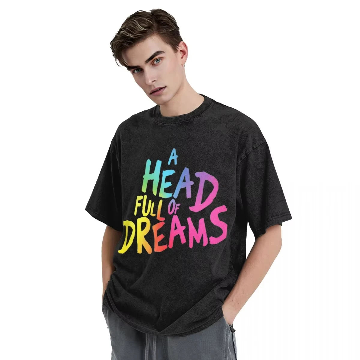 Head Full of Dreams Washed T Shirts Streetwear Novelty T-Shirt Coldplays World Tour 2024 Tee Shirt 100% Cotton High Street