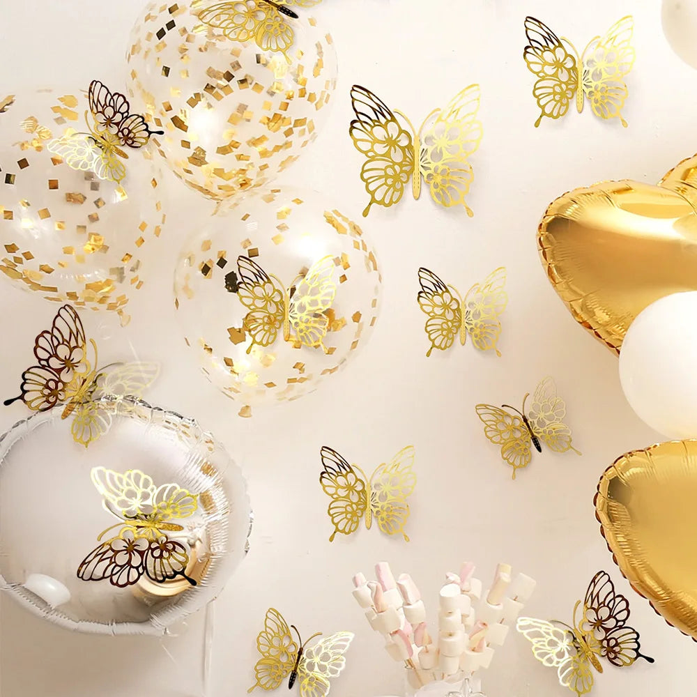 12Pcs/set 3D Hollow Butterfly Wall Stickers Wall Decor for Living Room Wedding Party Decoration Butterflies Decal Stickers