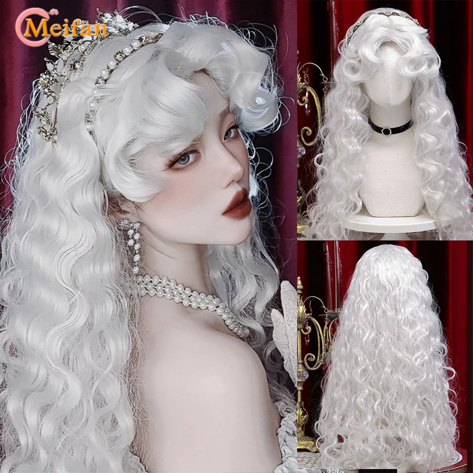 MEIFAN Synthetic Long Straight Lolita Wig with Bang Red Ombre Black Cosplay Party Halloween Christmas Wavy Curly Harajuku Wig