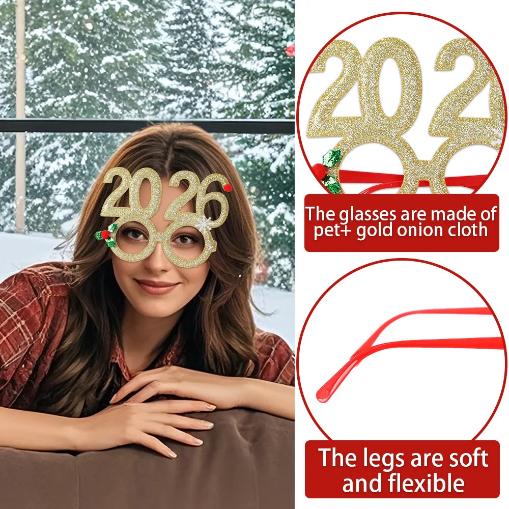 2026 Christmas Theme Digital Funny Glasses Party Decoration New Year Photo Frame Creative Eye Wear for Holiday Celebrations