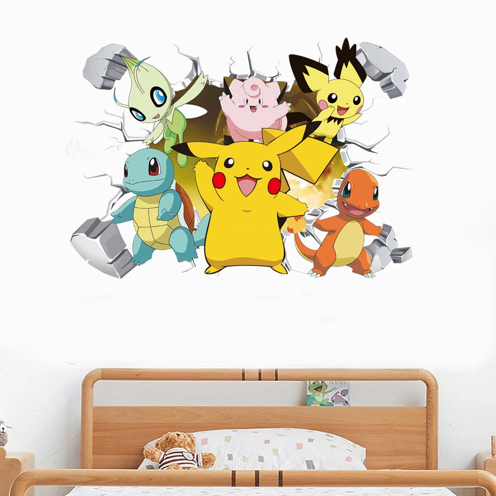 Potdemiel Cartoon Pikachu Wall Stickers For Kid's Room Kindergarten Living Room Bedroom DIY Wall Decoration Poster Bedroom Decor