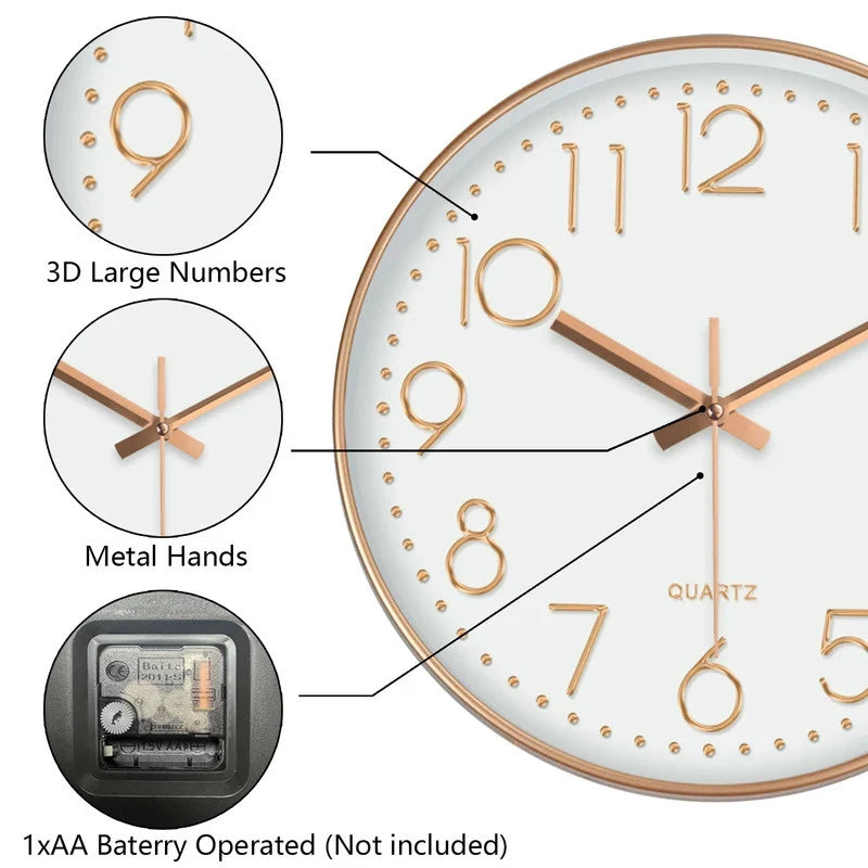 8-Inch Minimalist Quartz Wall Clock, 3D Digital Clock, Silent Clock for Living Rooms, Bedrooms, and Offices, Home Decor