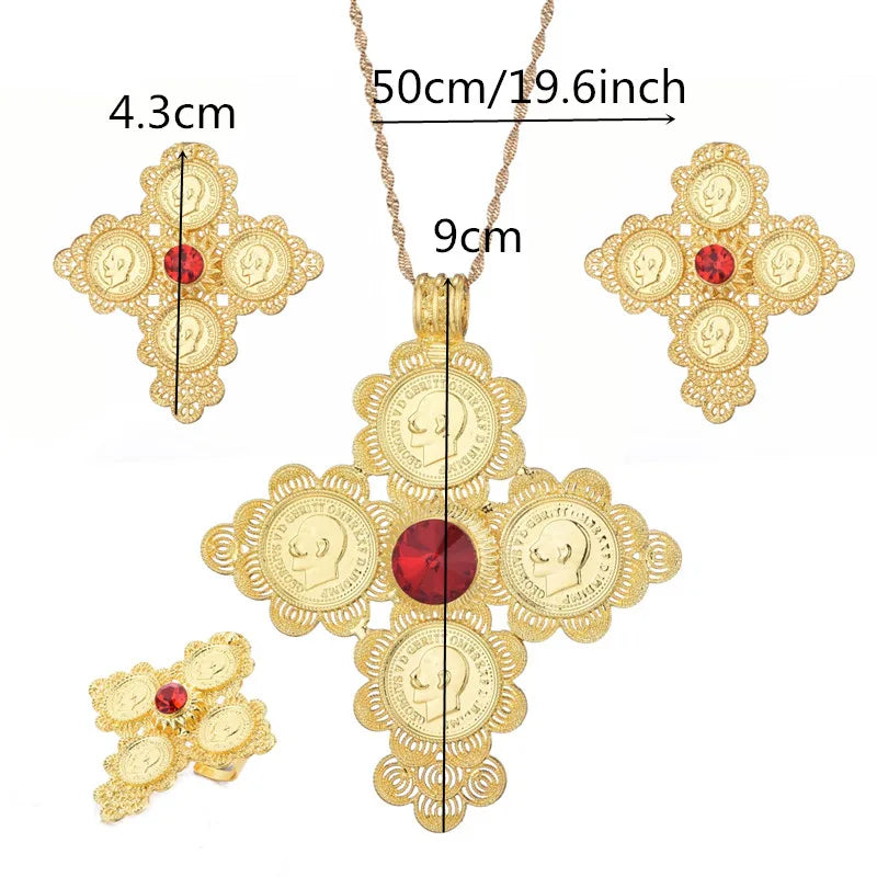 Ethiopian Necklace Earrings Ring African Bridal Jewellery Sets Habesha Eritrea Wedding Coin Jewelry