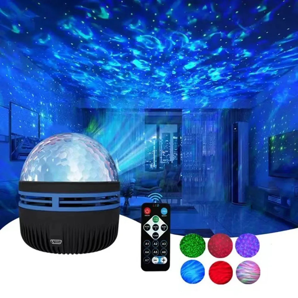 LED Water Ripple Projector Light Atmosphere Rotating Projection Lamp with Remote Control 7 Color for Home Christmas Halloween
