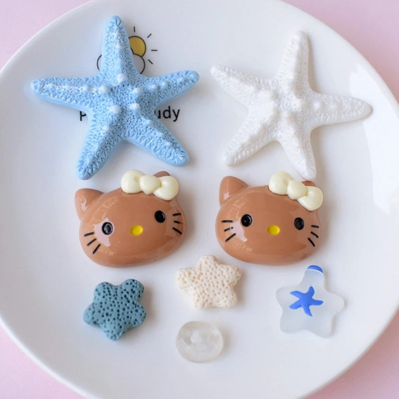 Summer Blue Ocean Theme Beach-Browned Hello Kitty Shoe Charms Starfish Sandal & Clog Decorations Holiday Gift for Women Girls