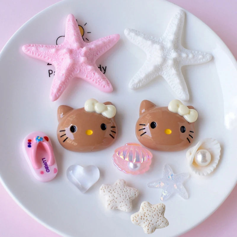 Summer Blue Ocean Theme Beach-Browned Hello Kitty Shoe Charms Starfish Sandal & Clog Decorations Holiday Gift for Women Girls