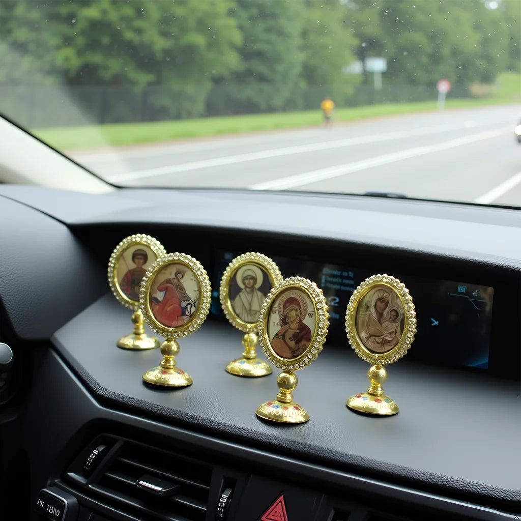 Orthodox Icon Ornament, Orthodox Car Dashboard Decoration, Zinc Alloy Gold Plated, Church Altar, Religious Ceremony