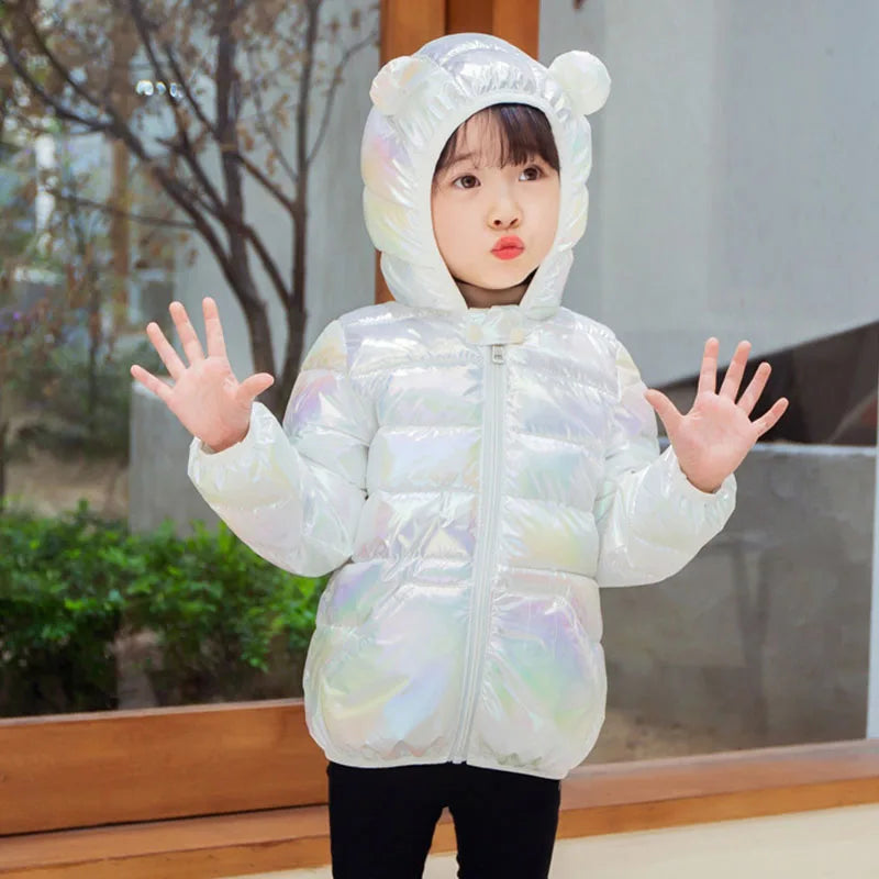 Colorful Fabric Hooded Lightweight Down Jackets  Kids Boys Girls Baby Autumn Winter Warm Outerwear Fashion Coat Casual Clothing