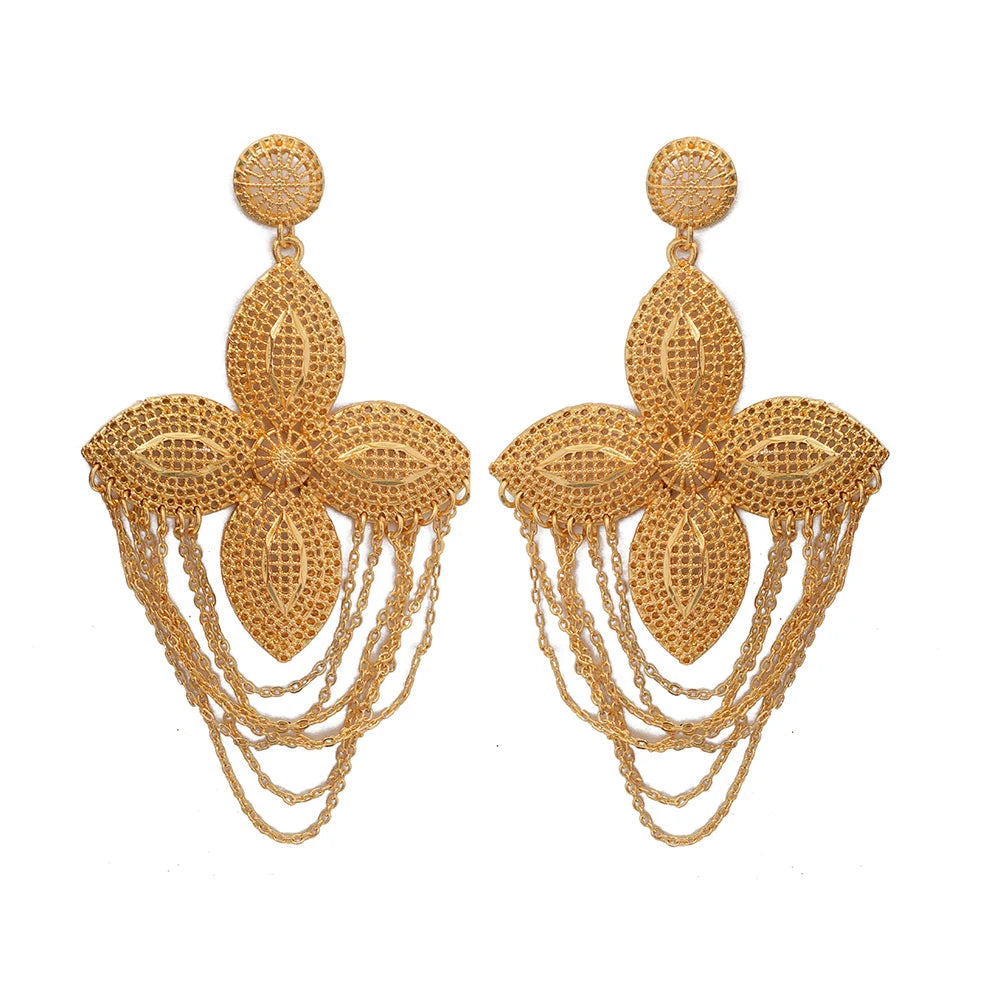 Ethiopia Africa Dubai Gold Color Earrings for Women/Girls/Kids Fashion Metal Wedding Earrings Jewelry Gifts