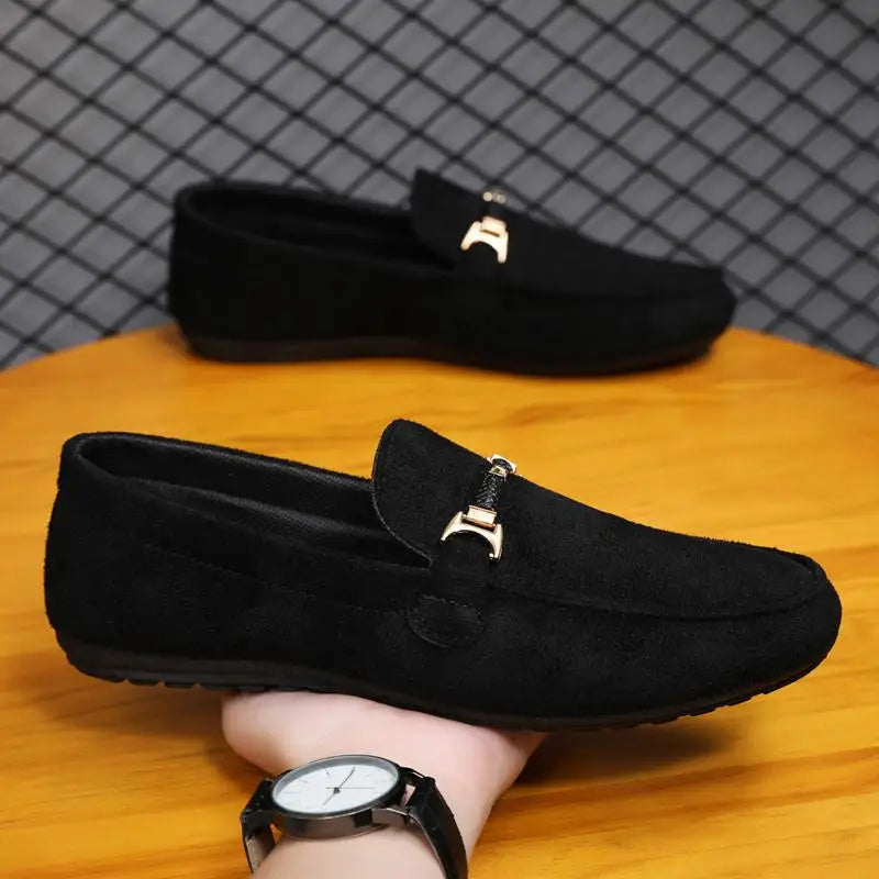 Spring Summer Blue Suede Loafers Men Slip On Soft Moccasins Breathable Flats Driving Shoes Men Leather Casual Shoes Handmade