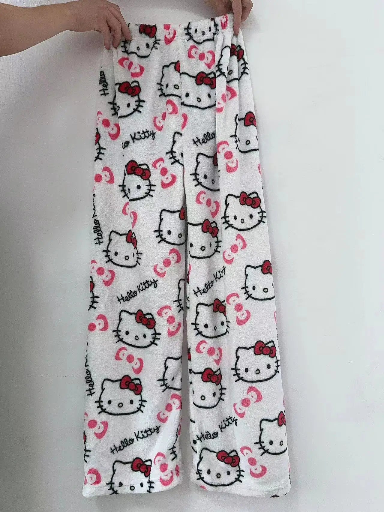 Sanrio Hello Kitty Pajama Pants Flannel Cartoon Fashion Trousers Autumn Winter Plush Casual Home Pant Comfortable Cute Pajamas