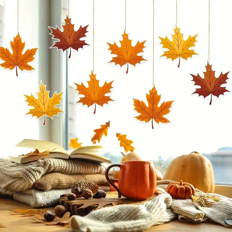 8pcs Autumn Thanksgiving Maple Leaf Hanging Decoration, Autumn Thanksgiving Pendant, Hanging Decoration